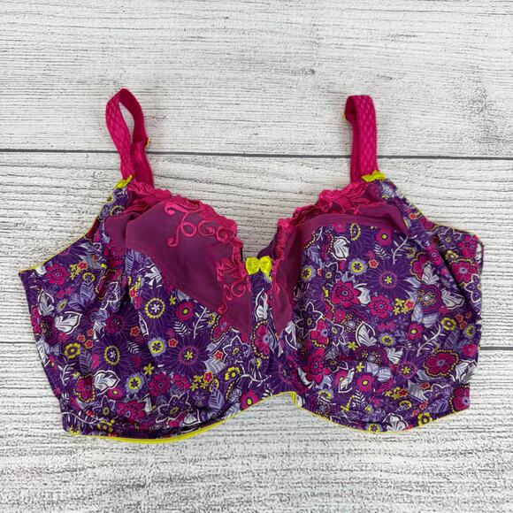 1st & Curve Plus Size Purple Pink Floral Full Figure Underwire Bra Size 38J - Picture 1 of 10